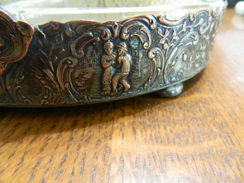 *Vintage Repousse COPPER/ Silver Metal Divided Candy Dish W/Handle-