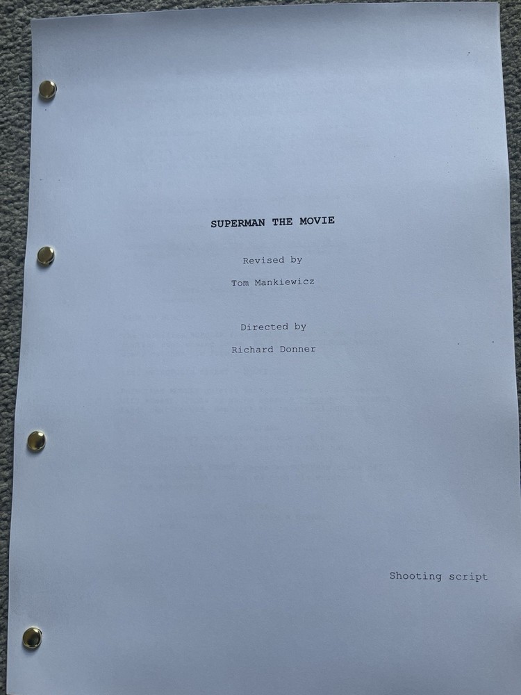 Superman The Movie Script. Christopher Reeve, Margot Kidder, Gene Hackman.