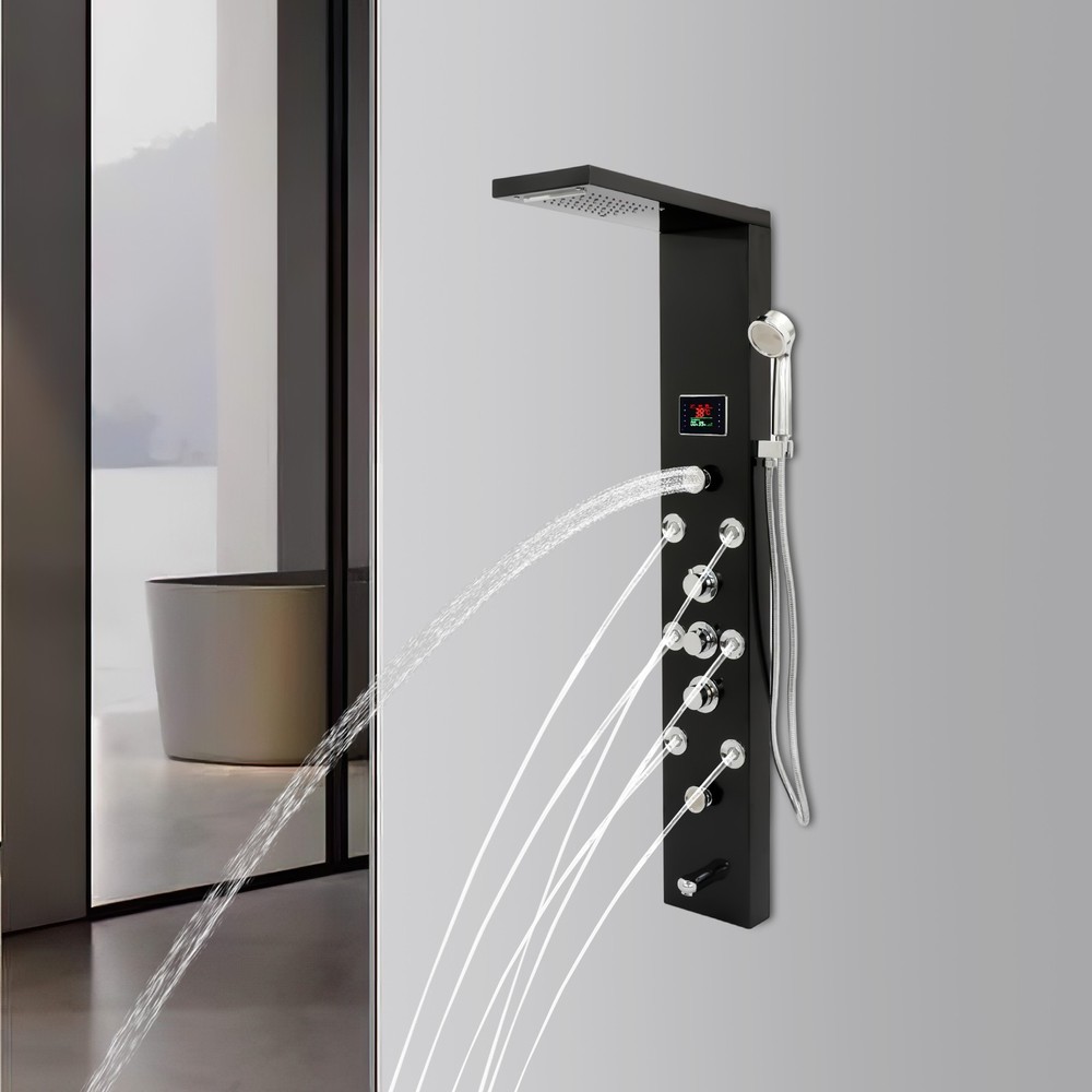 LED 3-Handle Shower Kit Shower Panel Tower System Shower Rainfall Head Waterfall
