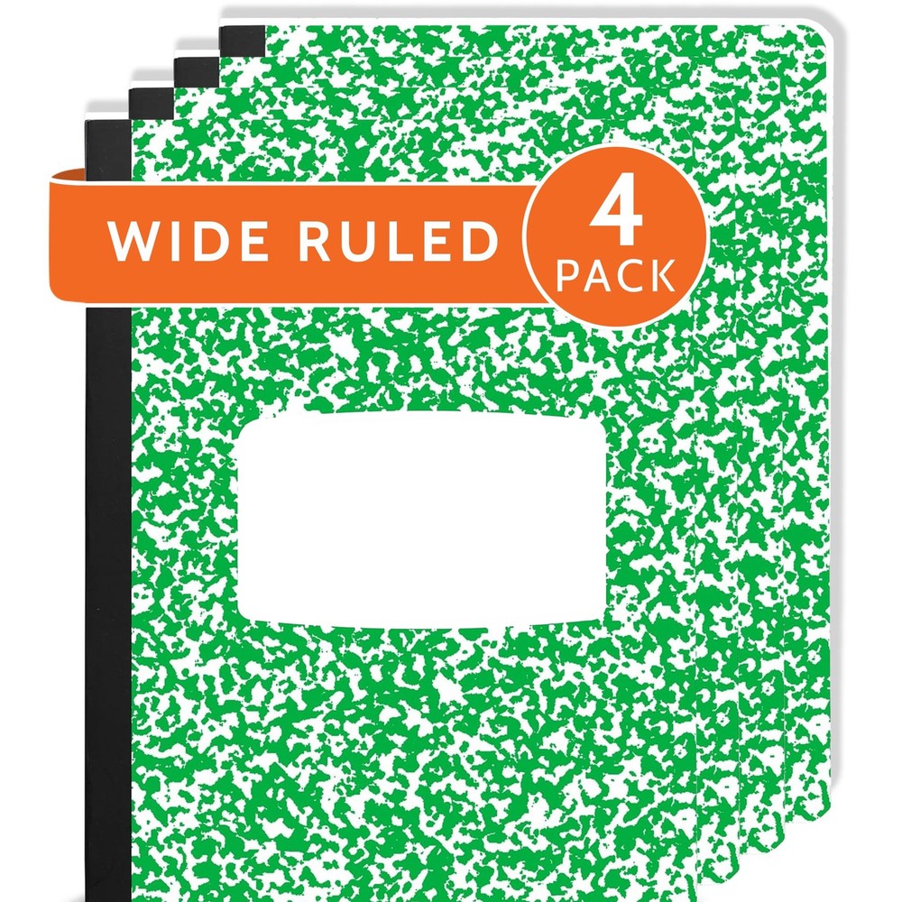 Bulk Composition Notebooks, 4 Pack, Wide Ruled, 200 Pages, Green