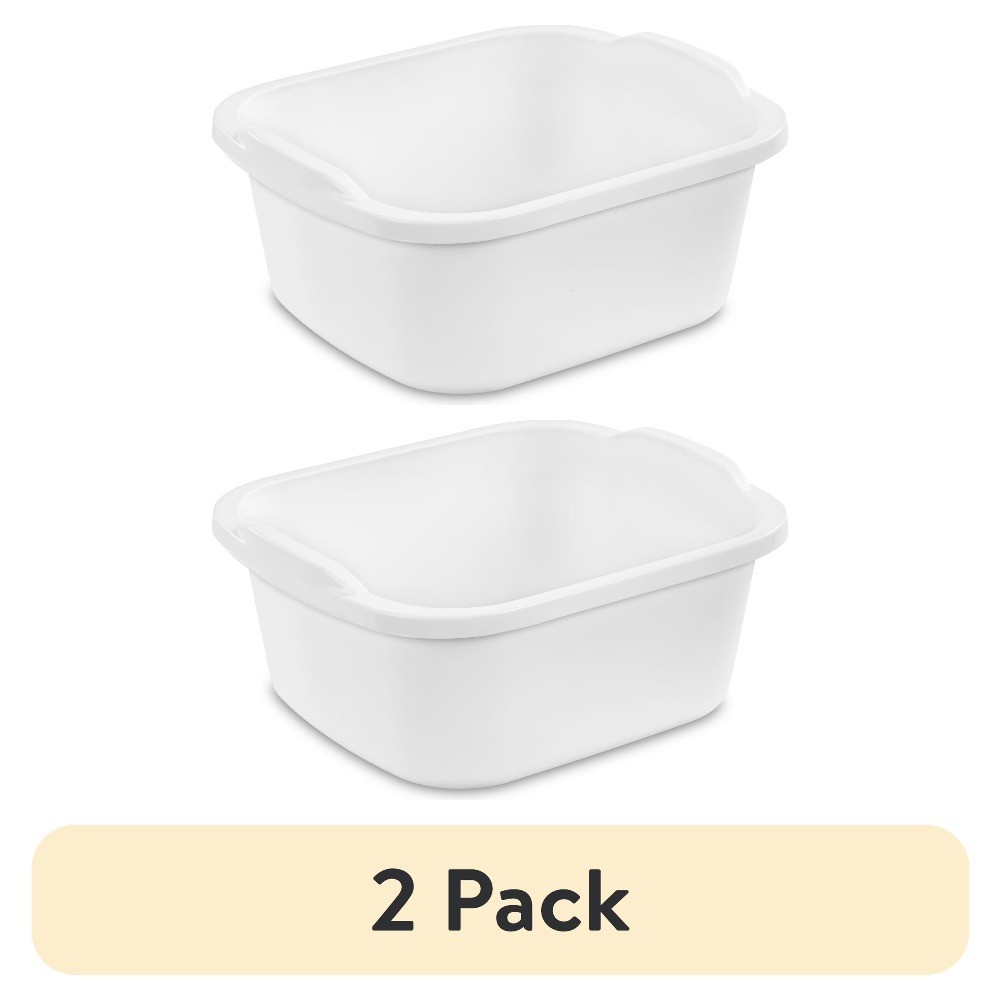 Multi-Purpose 12 Quart Dishpan Plastic Wash Tub for Kitchen Sink White 2 Pack