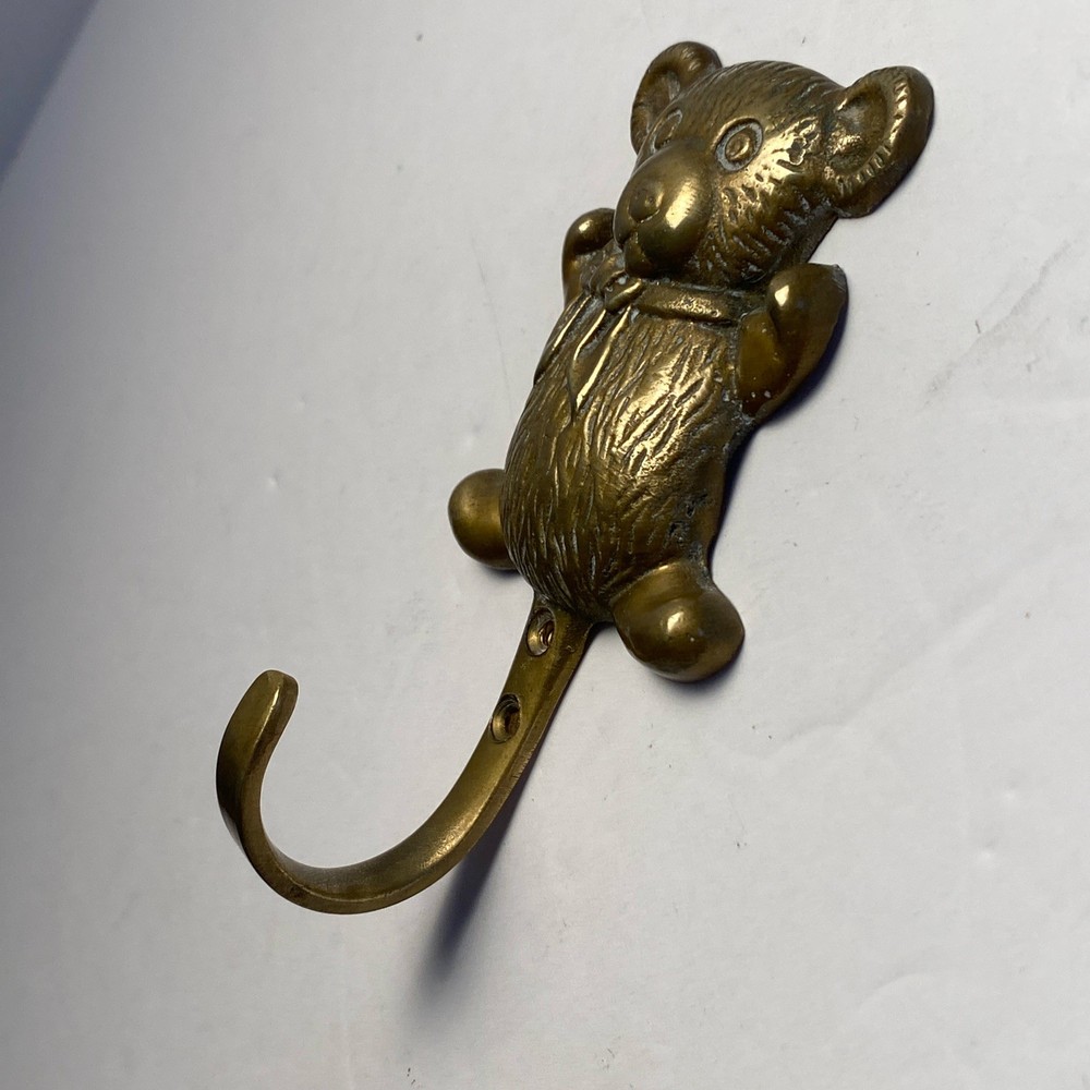 Vintage Solid Brass Teddy Bear Shape Coat Hook Key Hanger Brass Hook 4.5”