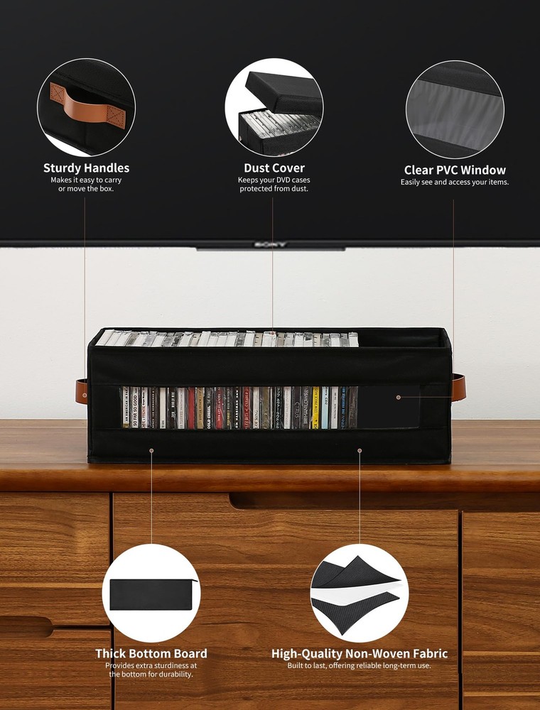 4 Packs CD Storage Box with Visible Window, Stackable CD Case Holder with Dus...