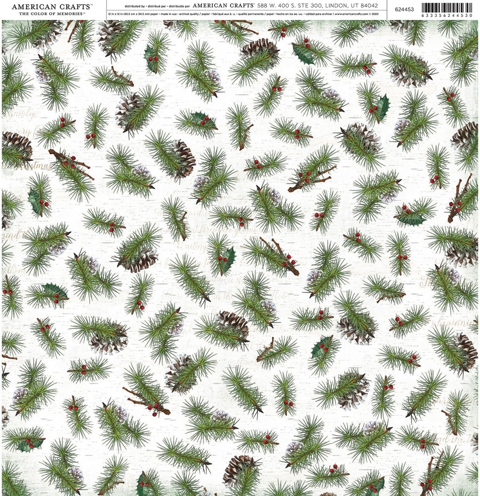 American Crafts Patterned Single-Sided Cardstock 12"X12"-Pinecones - 25 Pack