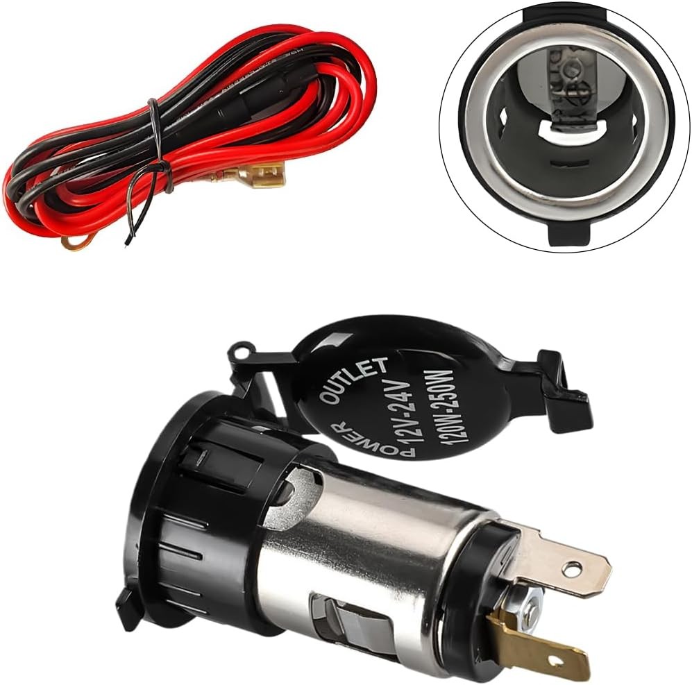 Car Cigarette Lighter Socket, DC 12V Waterproof Cigarette Lighter Power Adapter