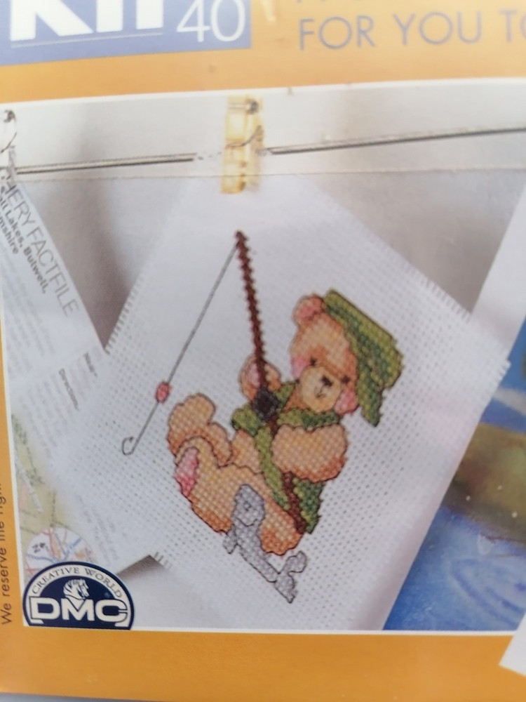 FISHING TEDDY - Counted Cross Stitch Magic Kit with Chart, DMC - from Issue 40