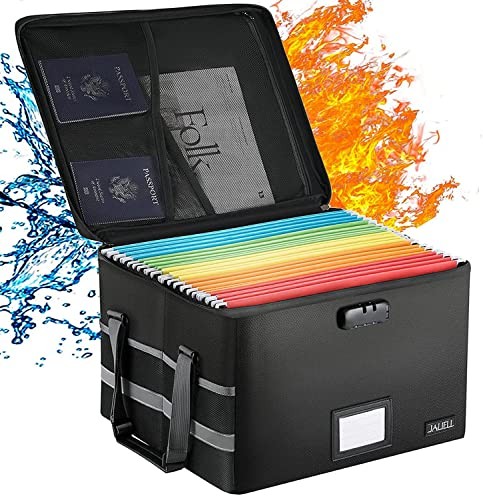 File Box with Lock - Fireproof Document Box File Organizer with Zipper & Black