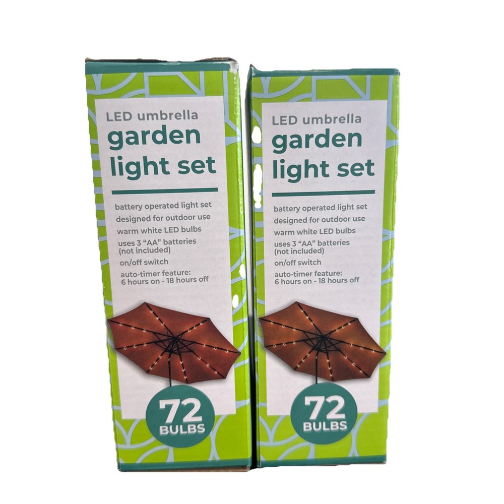LED Umbrella Garden Light Set. Auto timer Feature. 2PK