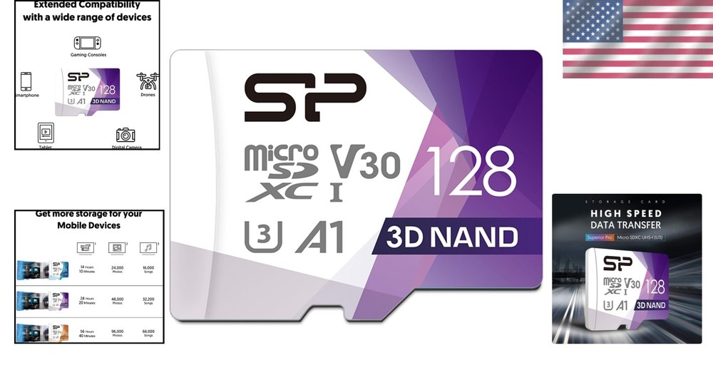 Durable 128GB Micro SD Card U3 SDXC - Waterproof & Drop-Proof Memory Solution