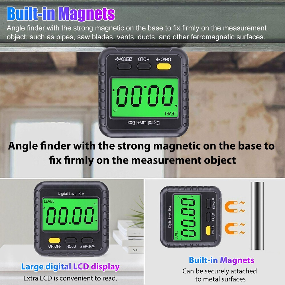 Portable 4*90° Magnetic LCD Digital Level Box Bevel Angle Measuring Tools