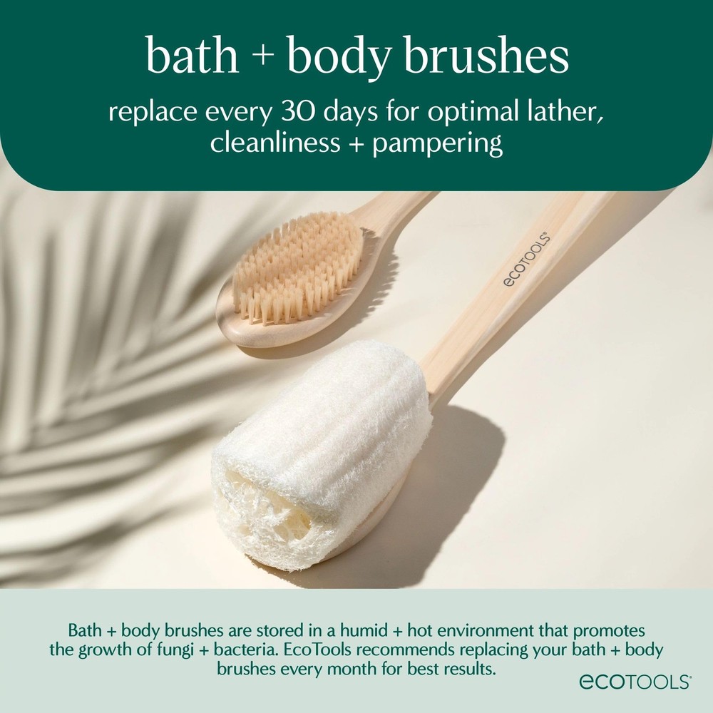Ecotools 2 In 1 Ecopouf Bath Brush Long Handle Gentle Exfoliating Sponge