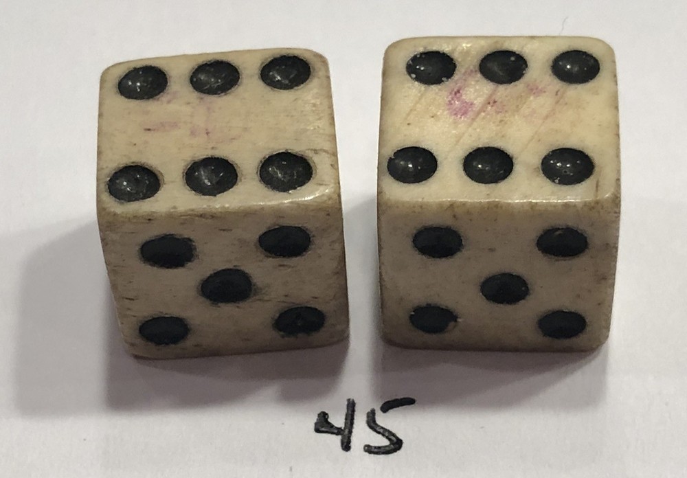 Authentic Vintage Pair Bone (Bovine) Dice 7/16+”