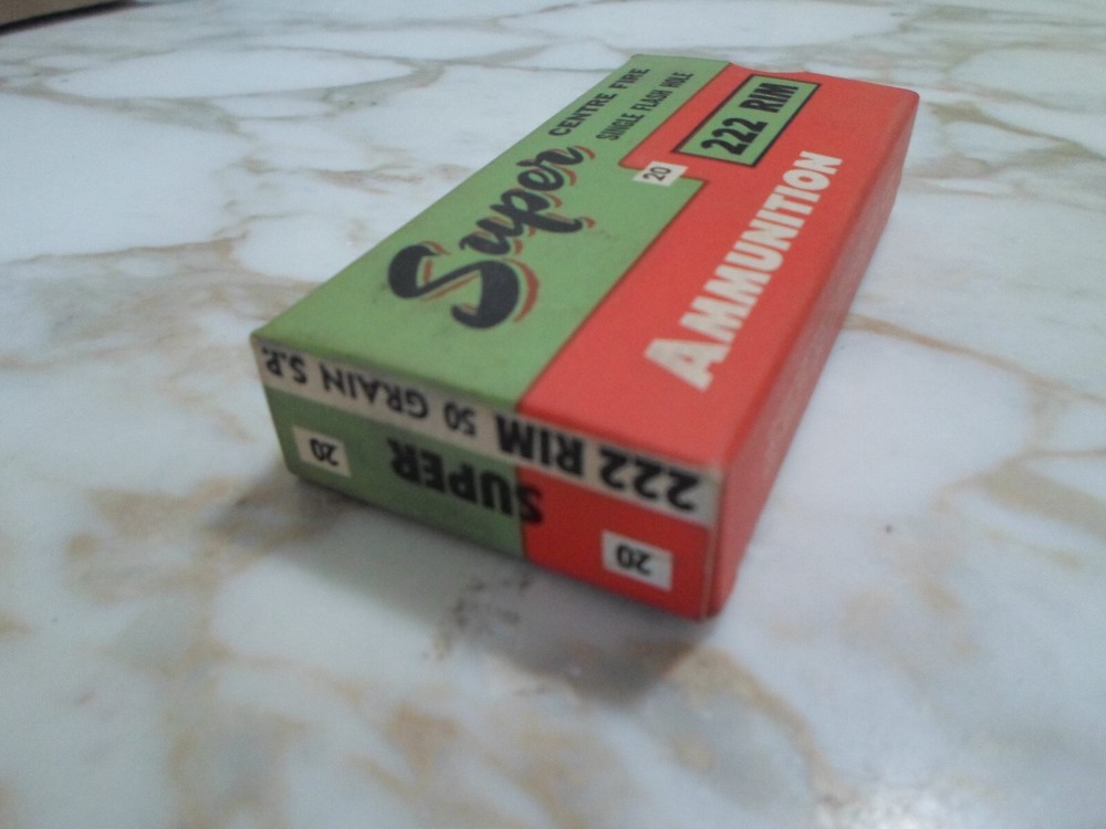 SUPER Ammunition Box, 222 RIM 50 Grain S.P. Empty box