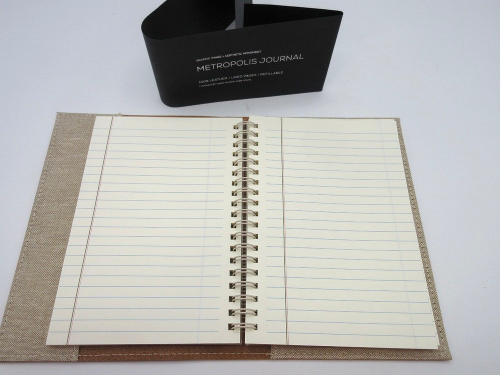 Metropolis Refillable Notebook 7" Leather Cover Spiral Insert Graphic Image Blk