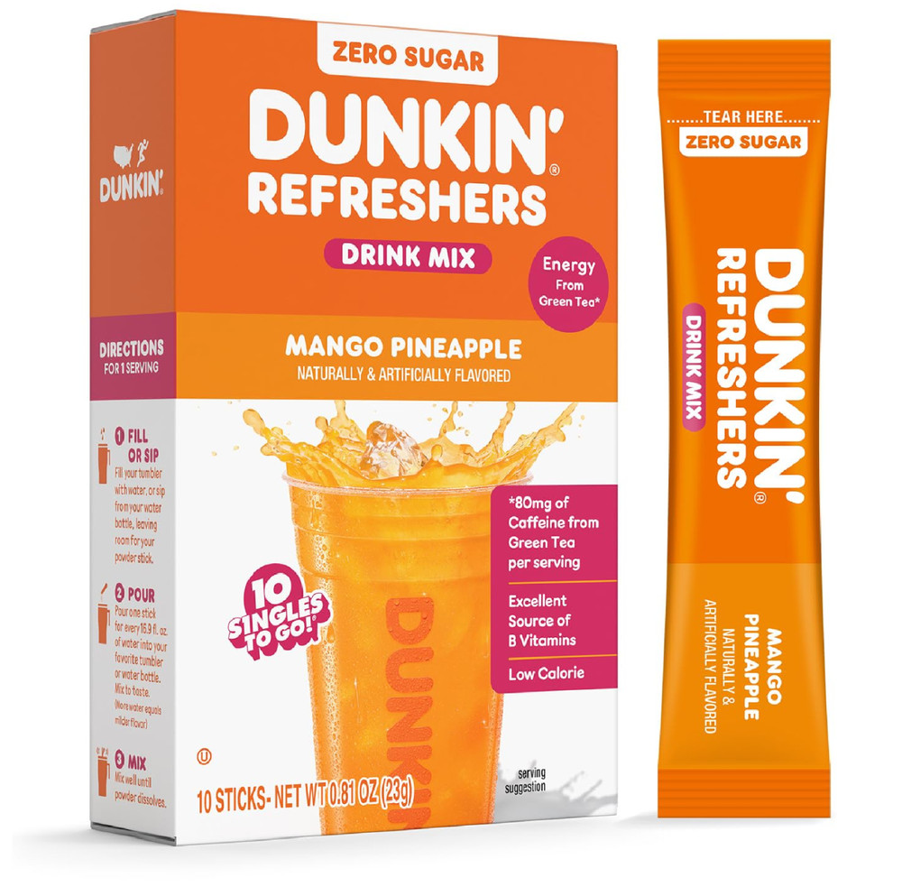 Dunkin’ Refreshers Singles To Go! Powdered drink mix packets, Mango Pineapple,10