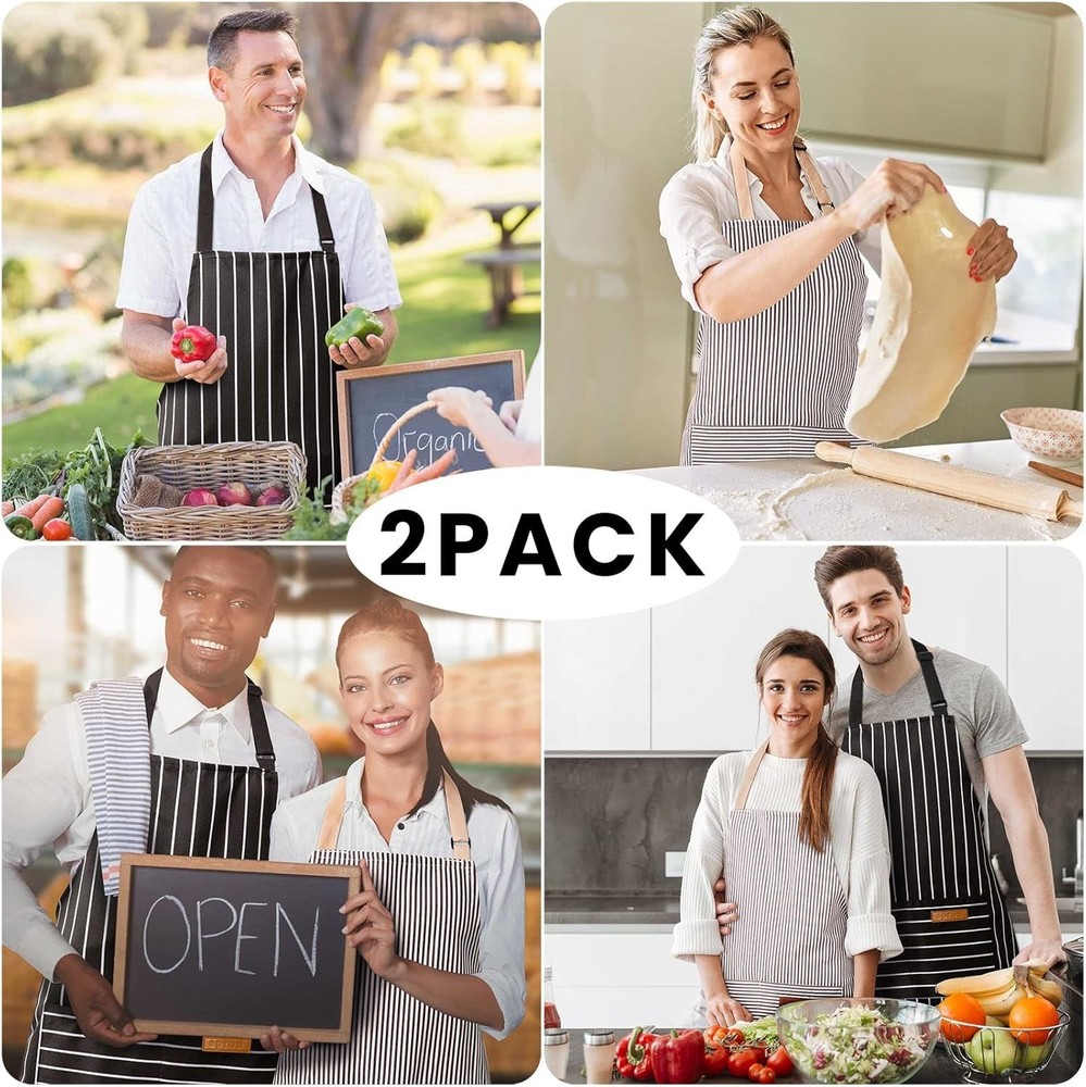 Gift-Ready 2 Pack Adjustable Chef Aprons - Stylish and Functional Design