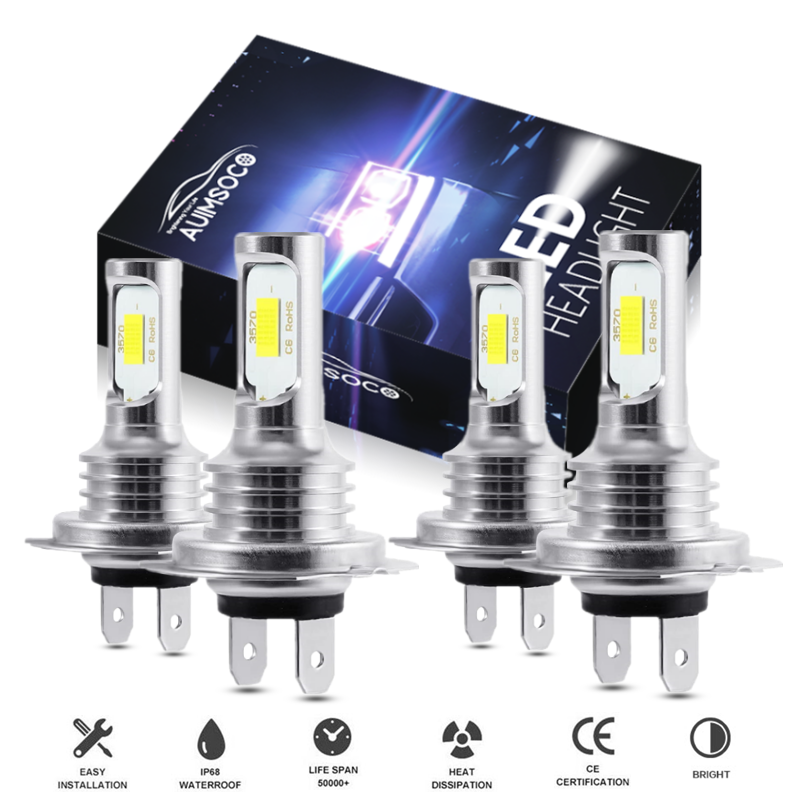 H7 H7 LED Headlight KIT Combo Bulbs High Low Beam Super Bright White 10000K