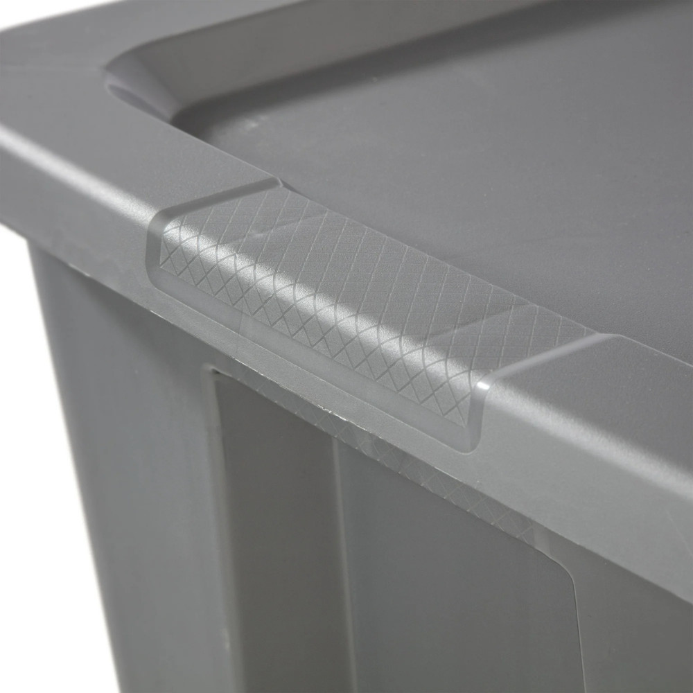 Sterilite 30 Gal Stackable Plastic Storage Bin Tote, Gray Latching Lid, 6 Pack
