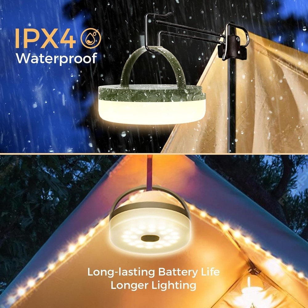 2 Pack Rechargeable Camping String Lights 32.8FT 8 Modes Waterproof Portable