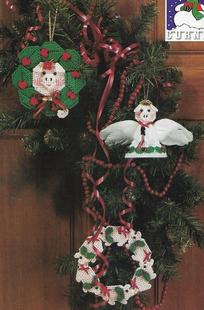Deck the Hogs Christmas Ornaments plastic canvas PATTERN INSTRUCTIONS