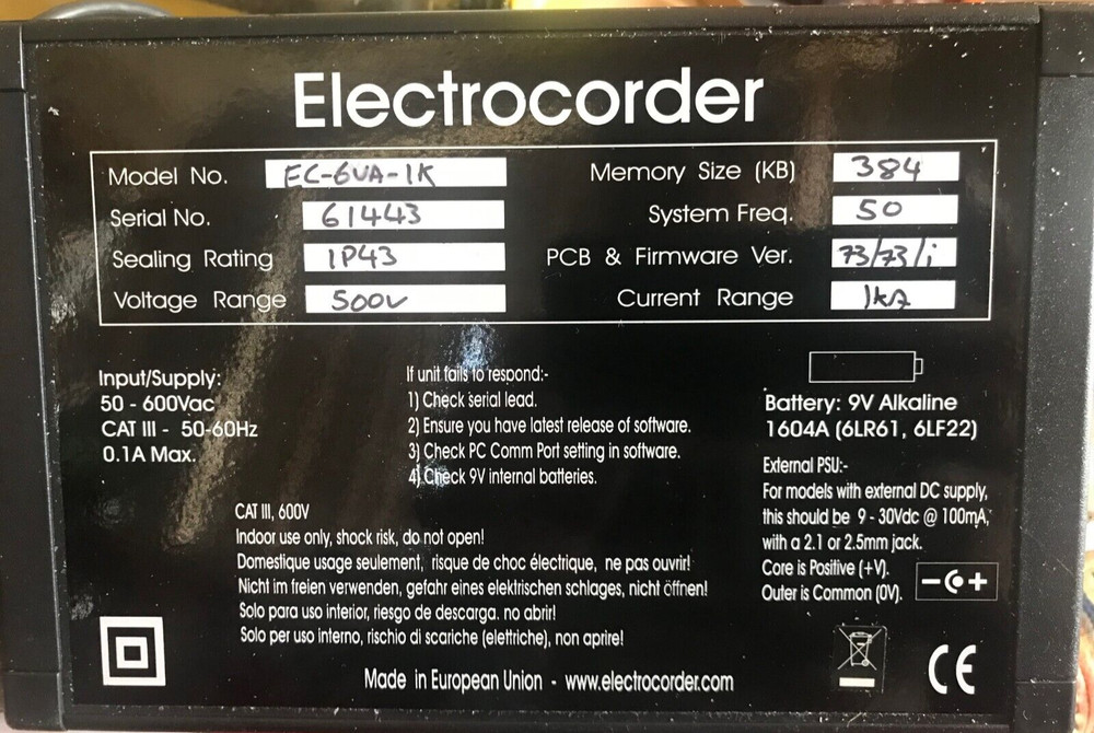 ELECTROCORDER EC-6VA 3 Phase Voltage and Current Logger