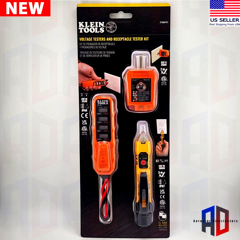 NEW Klein Tools ET45KITXT Voltage Testers and Receptacle Tester Kit