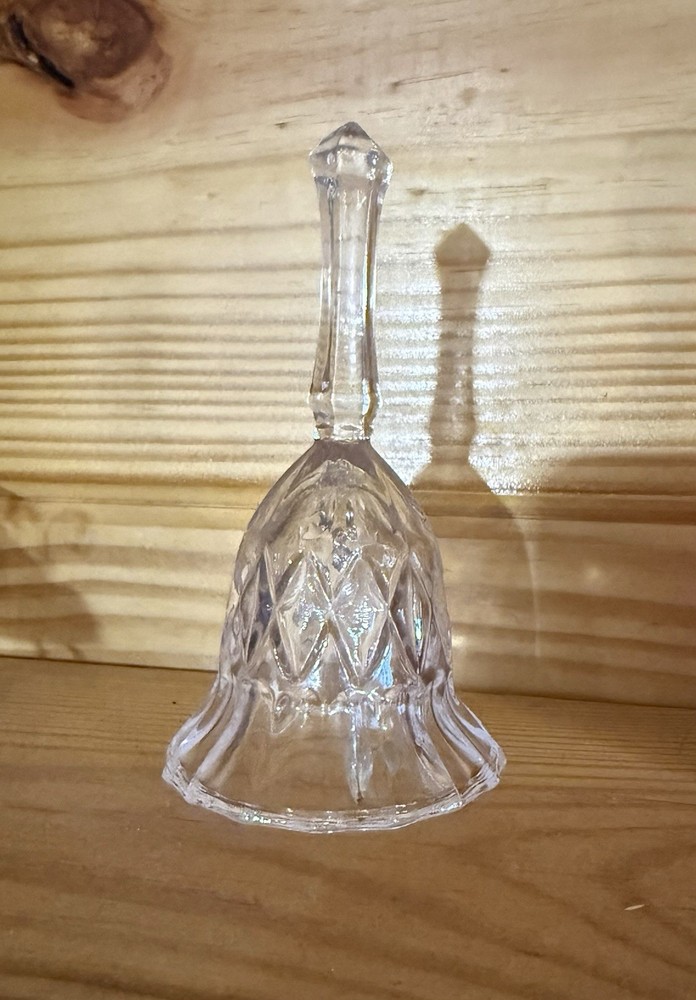Vintage Crystal Diamond Cut Dinner Bell. 5” Tall