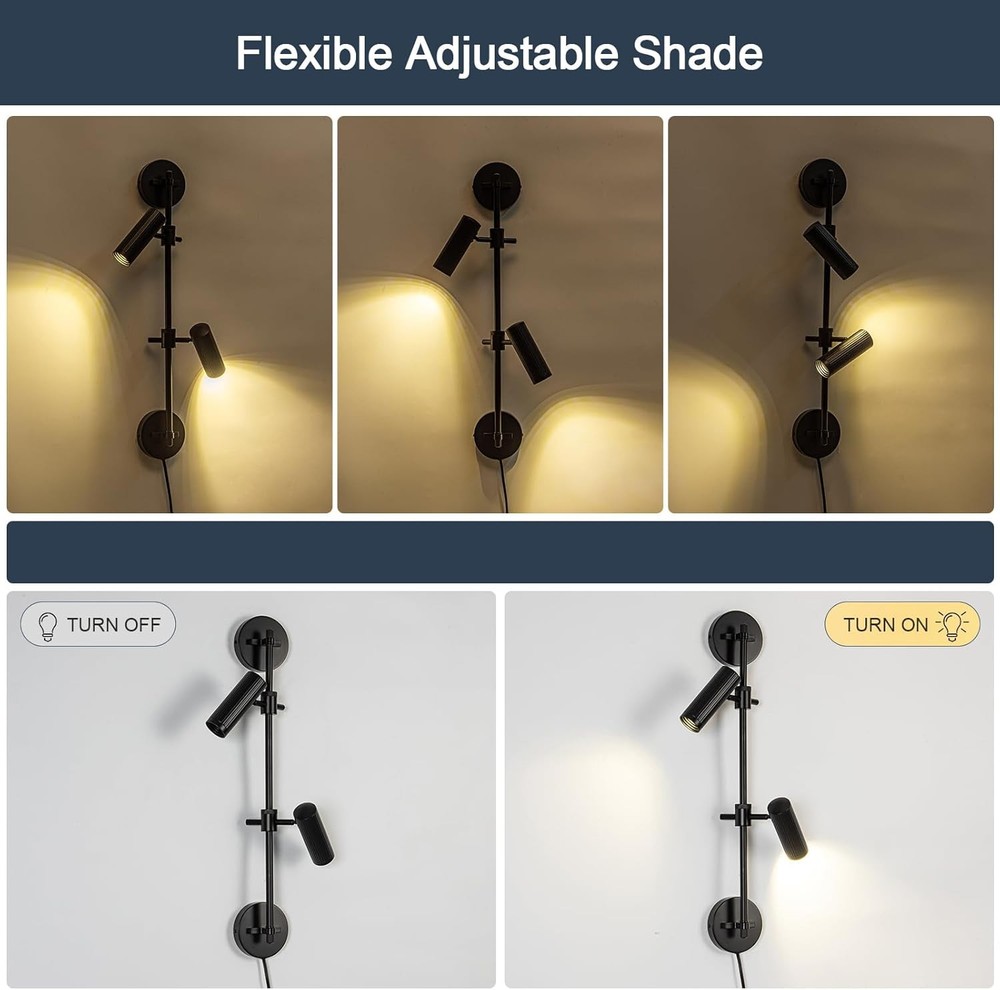 Plug in Wall Sconce Black 2 Light Rotatable with Cord