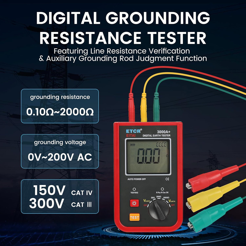 3000A+ Digital Ground Resistance Meter - Precision Earth Tester