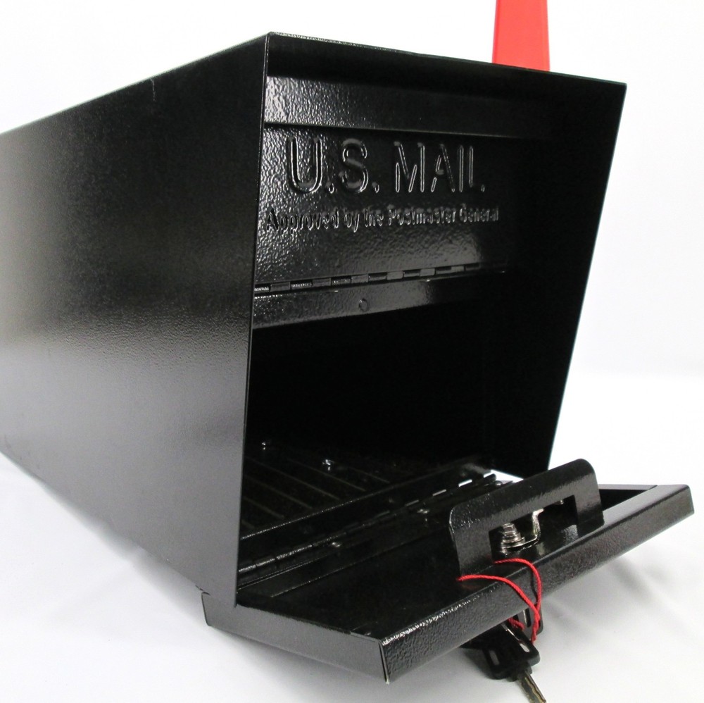 Mail Boss 7506 Mail Manager Curbside Locking Security Mailbox Black w/ Post