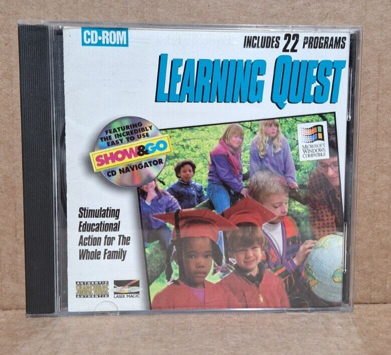 Learning Quest (PC, 1995) - Educational Shareware Disc from Laser Magic, Tested