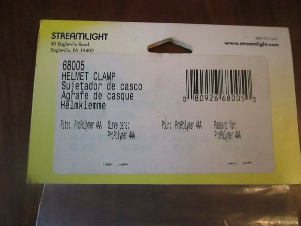 STREAMLIGHT #68005 ProPolymer Helmet Clamp Kit for 4AA Flashlight NOS
