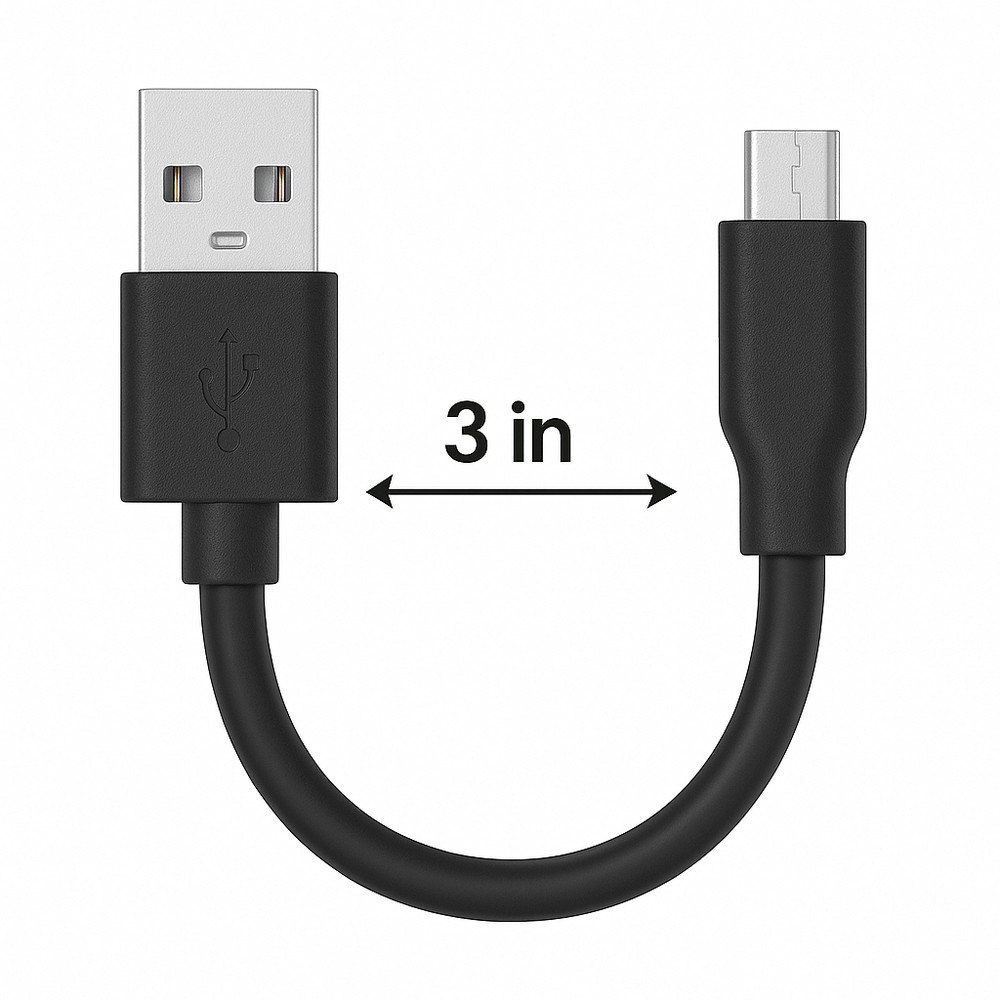 Micro USB to USB A 2.0 Charging Cable 3 Inch (Black)