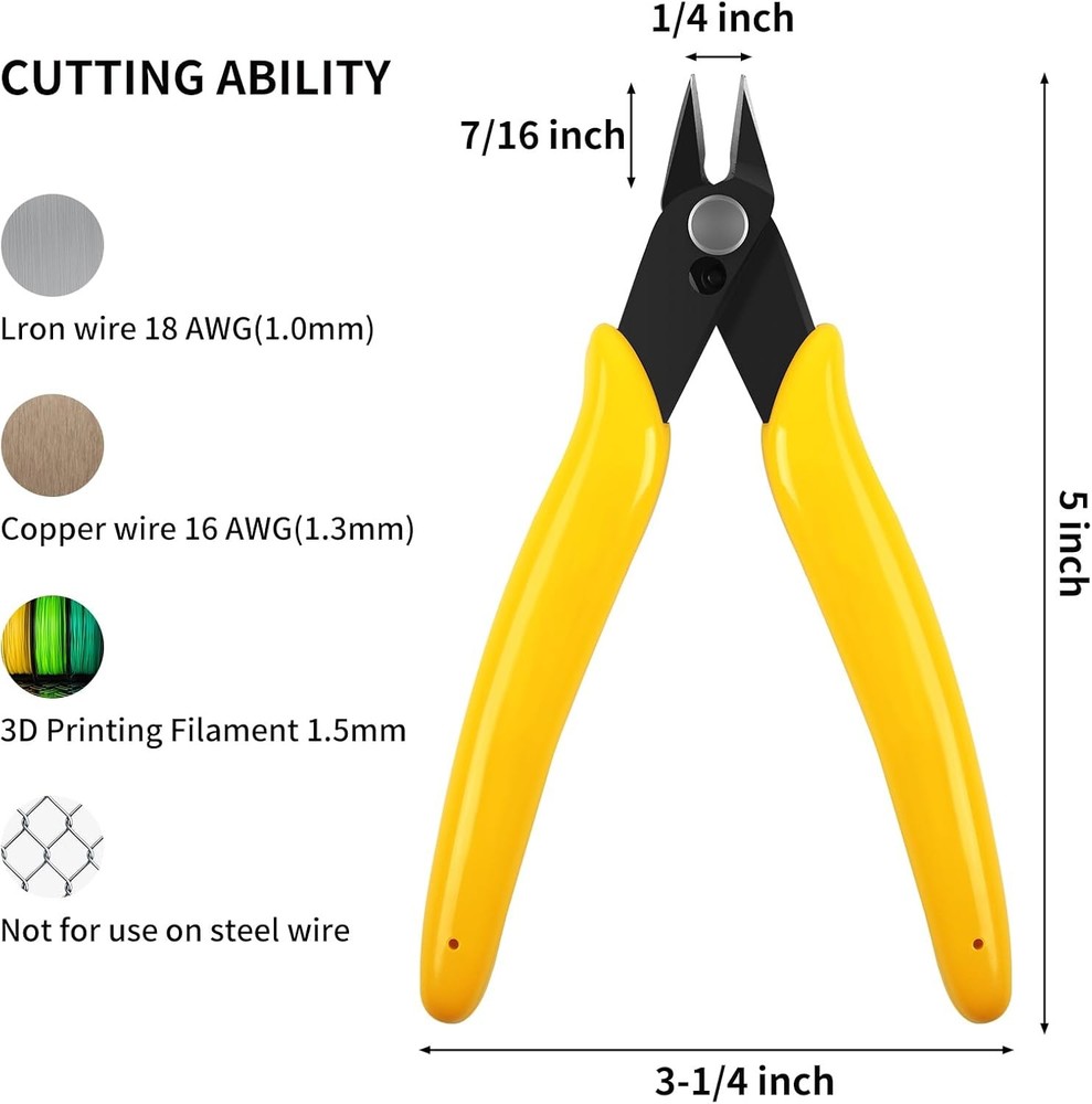 HongWay 5pcs Micro Flush Cutters, Wire Cutter with 5"- 5 Pack, Yellow