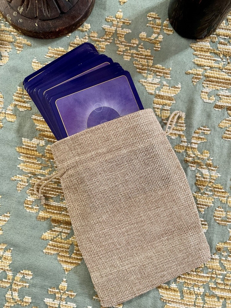 Tarot Card Bag Pouch, Burlap, Rustic Drawstring - 3 Pack