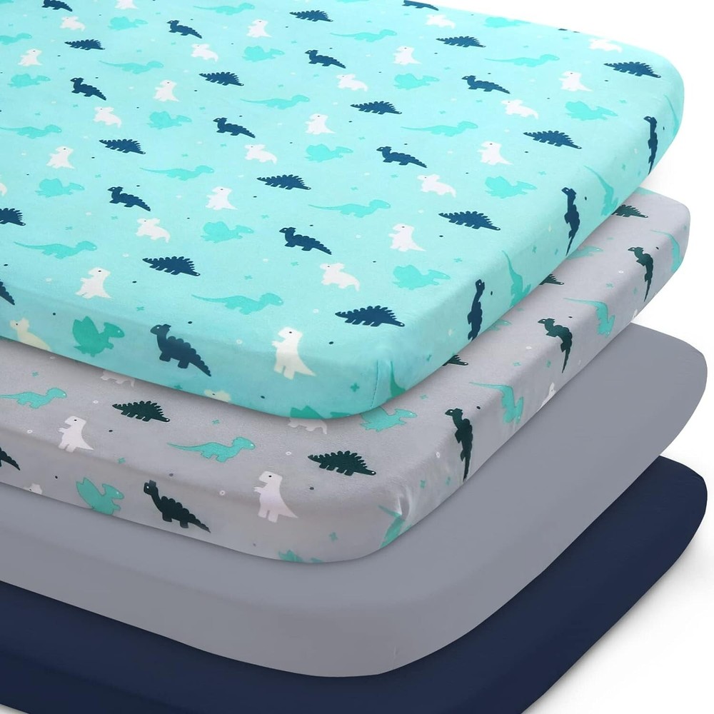 Mini Crib Sheets Set Portable Crib Sheets for Pack n Play/Playpen 4 Pack 38"x24"