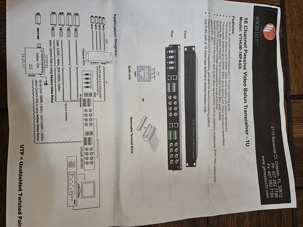 VTHUB-16PASS 16 Channel Passive Video Balun Transceiver CCTV Camera
