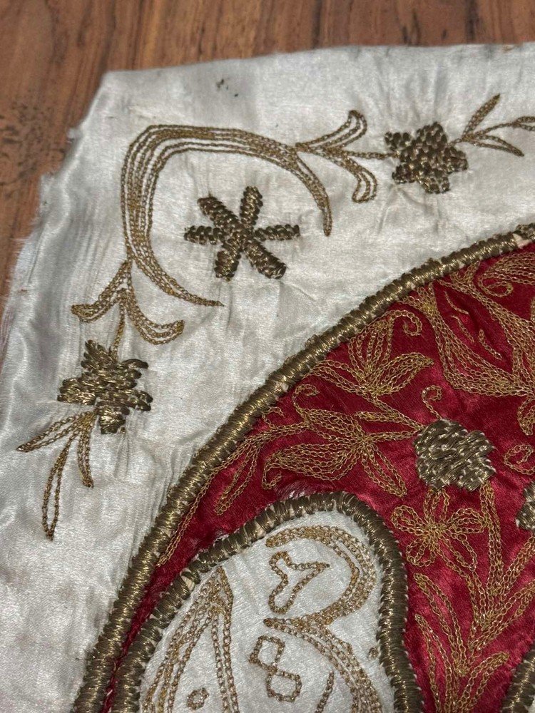 19c.Ottoman Turkish Silk Cloth Wall Panel Gold Thread Embroidered Sultan Tughra