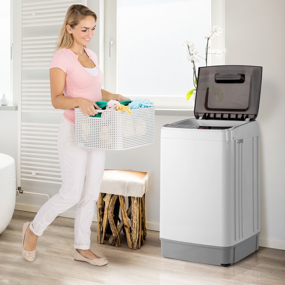 Smart Full Auto Washing Machine 17.6lbs 10 Programs Built-in Drain Pump