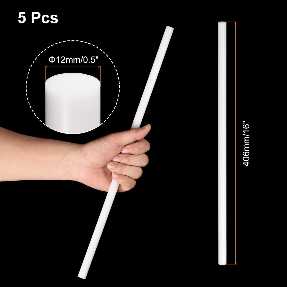 5Pcs White Plastic Rods 12 x 406mm ABS Round Stick Round Solid Bar DIY Model