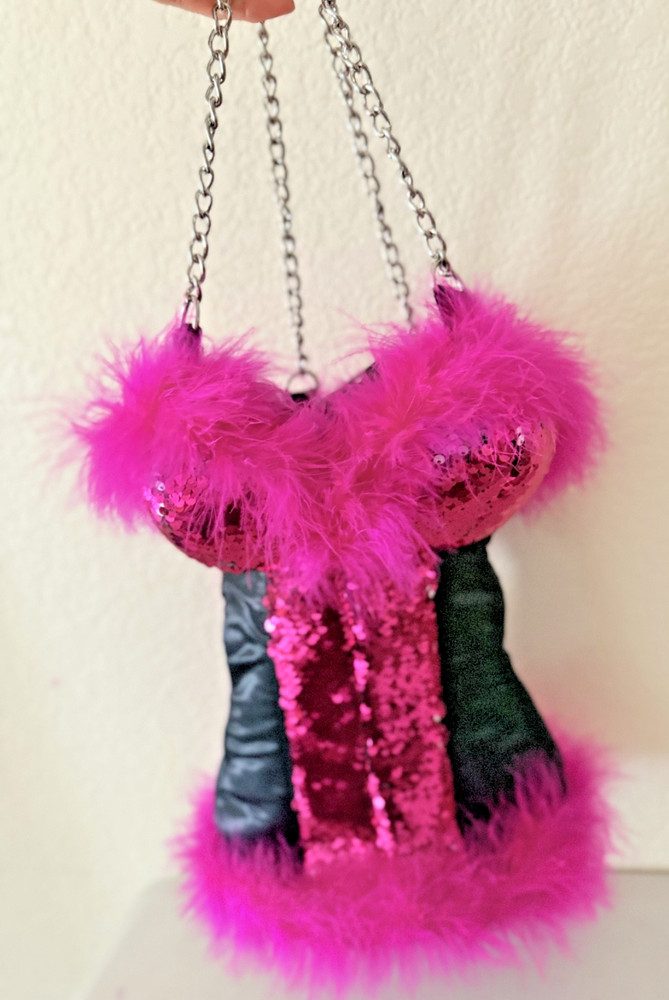 Tipsy Totes Wine Carrier SEQUIN CORSET Design Chain Strap