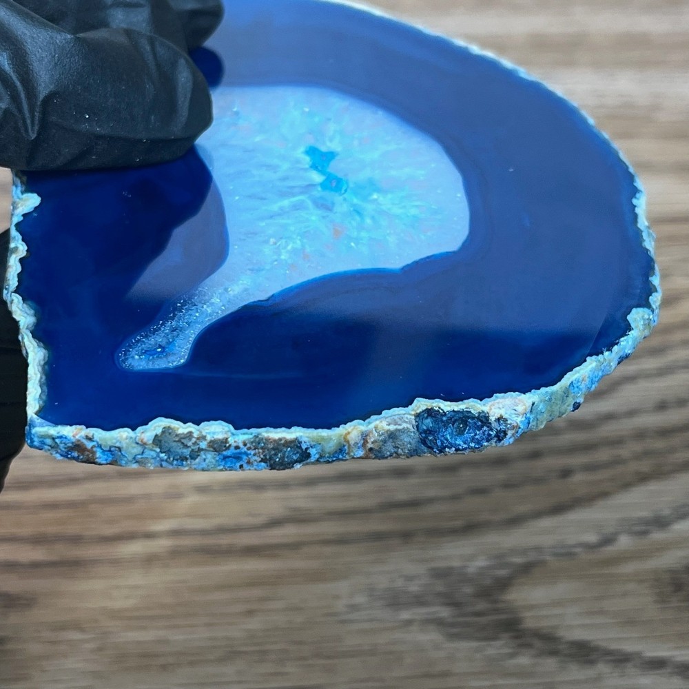 Blue Agate Slice Natural Stone Geode Coaster Polished Crystal Decor 5in