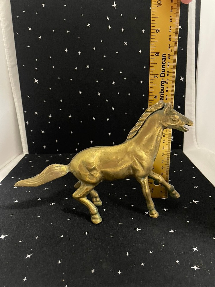 Vintage Solid Brass Galloping Horse Figure 6" High 9" Long