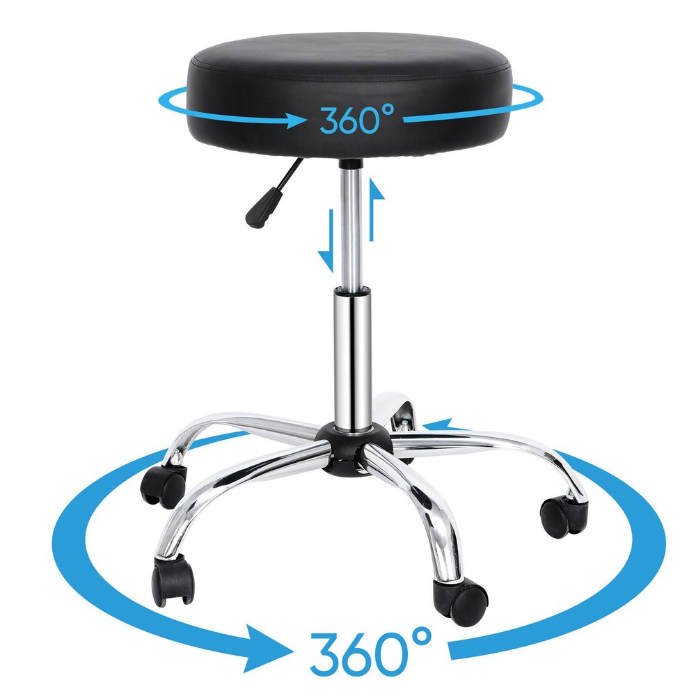 Durable Drafting Spa Bar Rolling Stool w/Wheels Black Multi-Purpose Adjustable