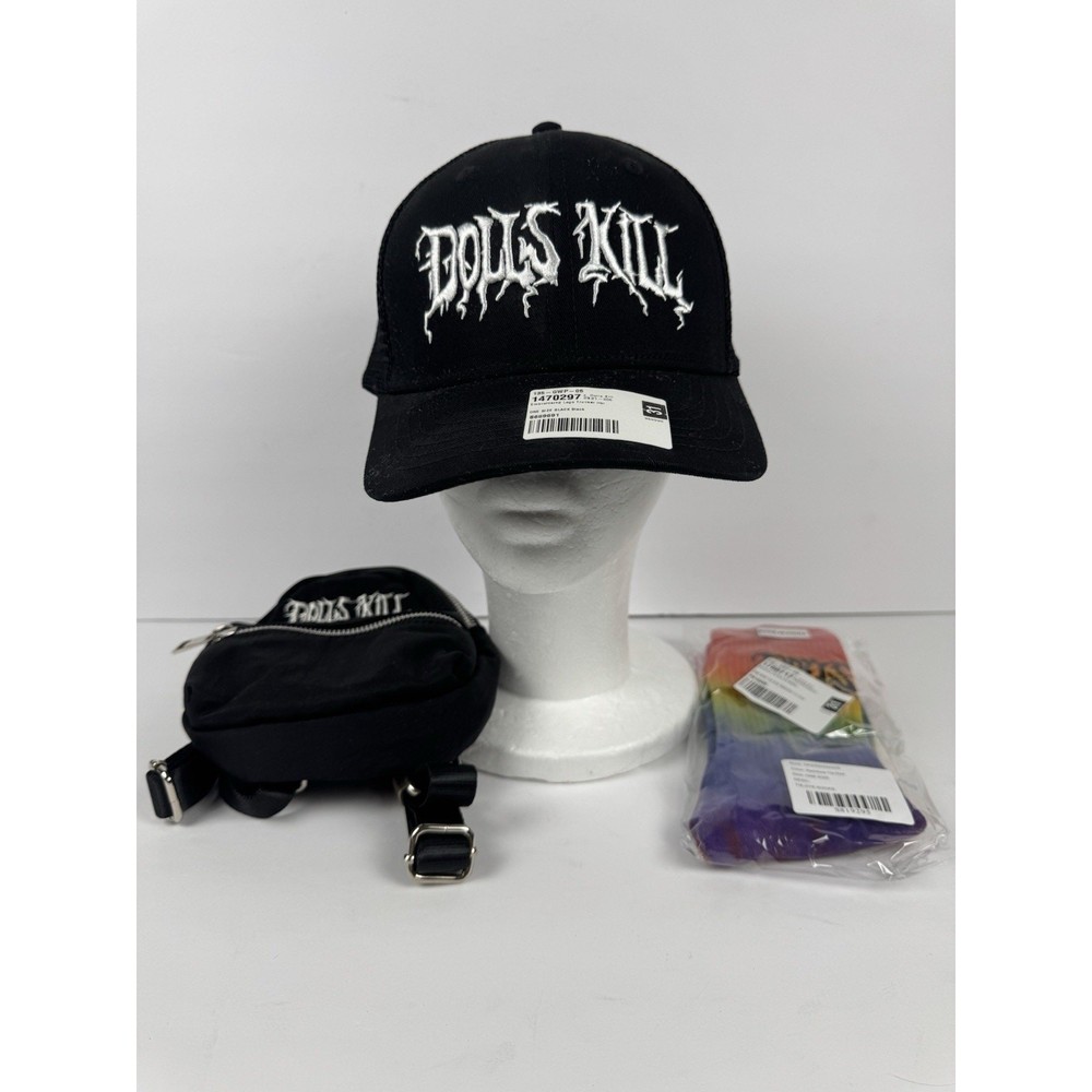 Dolls Kill Trucker Hat, Socks & Mini Backpack Accessories Bundle