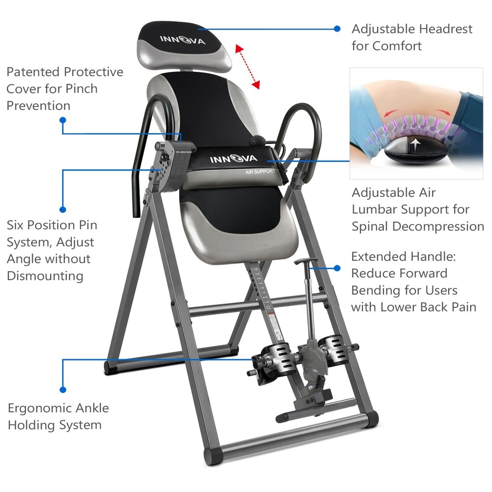 Inversion Table with Air Lumbar Support ITX9900 Innova Black Gray