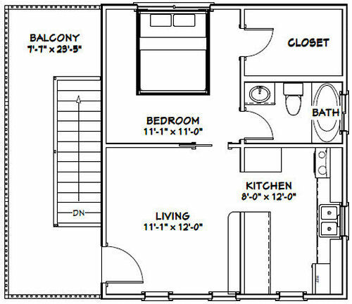 20x24 Duplex -- PDF Floor Plan -- 960 sq ft -- Model 1A