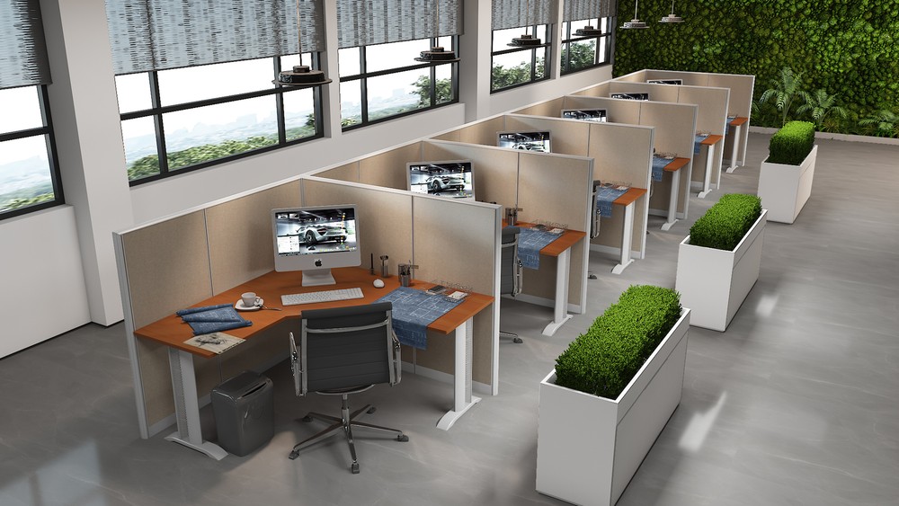 6x6 CUBICLES-54" H- 6 MAN (PACKED) L Shape Fully Fabric Office Workstations-E