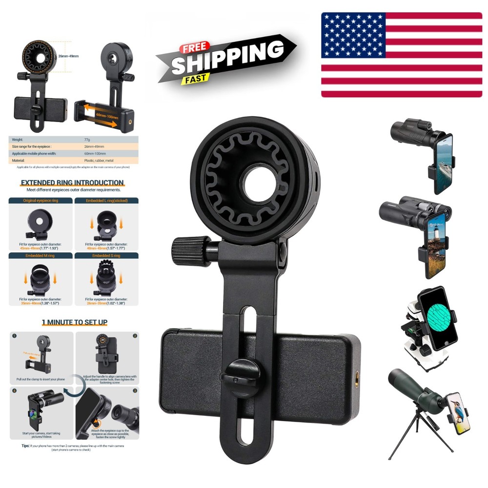 Smartphone Telescope Adapter Universal Mount for Binoculars Monocular Microscope
