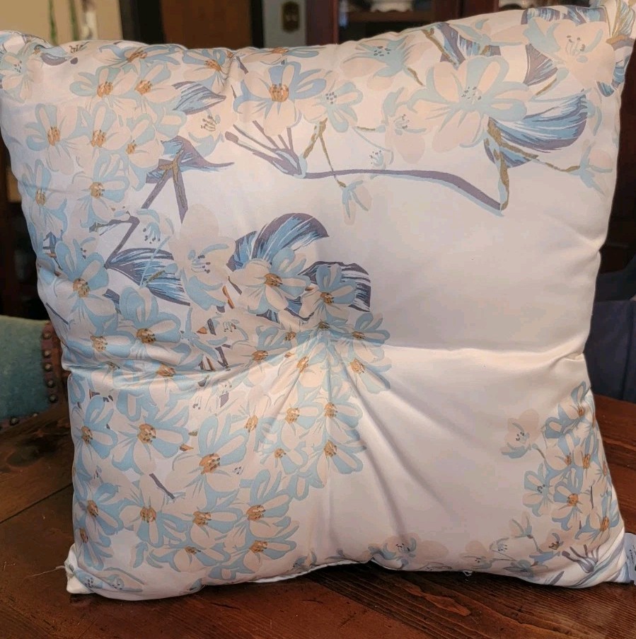 Natori Hydrangea Blue White Beige square Throw  Decorative Pillow